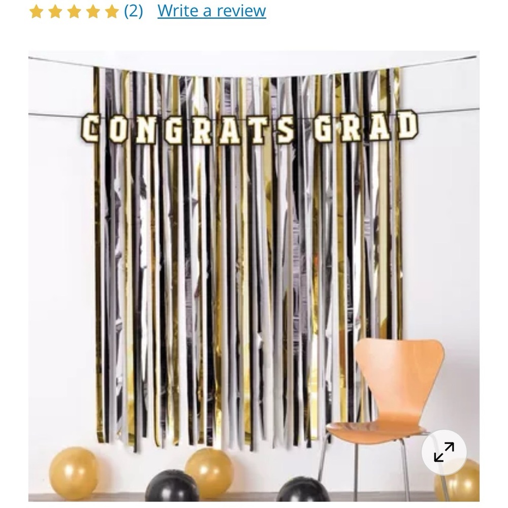 Graduation Party Backdrop with Gold and Silver Streamers plus table decor lot